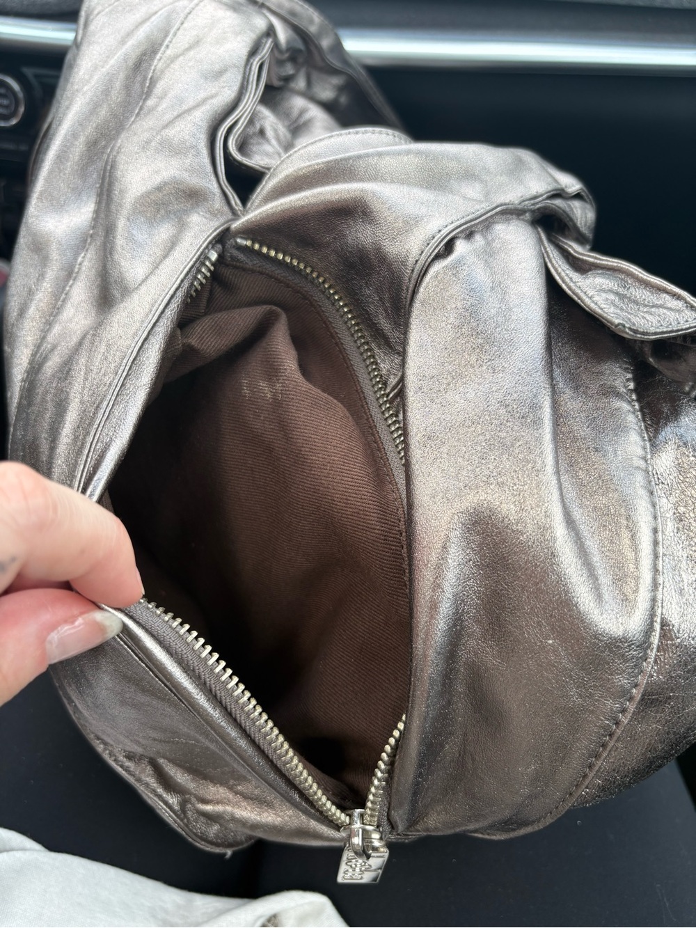 KOOBA Pewter/ Gunmetal Leather Metallic Shoulder Tote - Picture 10 of 16